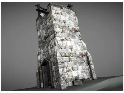 low poly ruined tower Low-poly 3D model