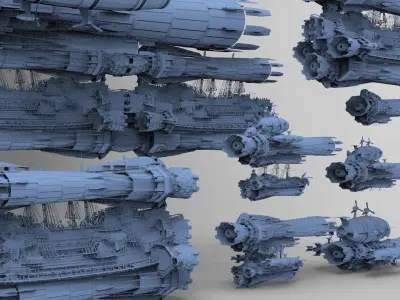 Sci fi Airship Space design City 6 designs 3D model