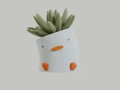 Cute Duckling Planter 3D Printable STL and OBJ for Any Plant 3D print model