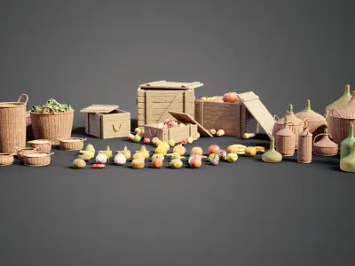Medieval market container props Low-poly 3D model