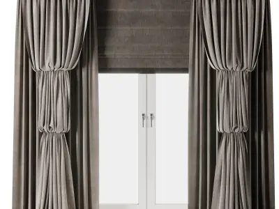 Rod Curtains with Room brown Curtains 25 HBH 3D model