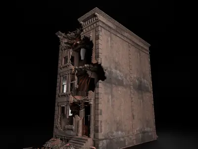 DESTROYED OLD BUILDING POST APOCALYPSE 001 Low-poly 3D model