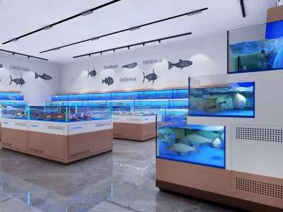 Seafood market Low-poly 3D model