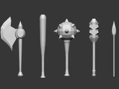 20 Low poly medieval fantasy melee weapon base mesh IMM brush 3D model
