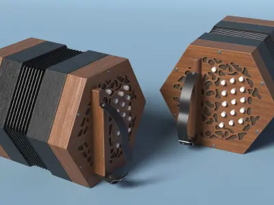 Concertina Accordion in Case 3D model