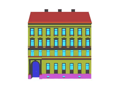 Street Facade Residantial Building Green 3D model