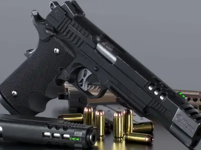 Game Ready 1911 Pistol 3D Model Low-poly 3D model