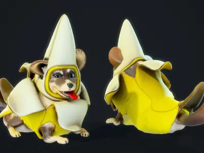 Cartoon Corgi Banana Costume Expansion Pack Low-poly 3D model