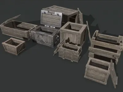 Wooden Boxes Low-poly 3D model shop