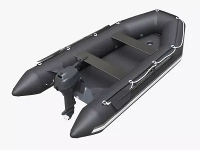 Inflatable boat 03 black with outboard boat motor 3D model