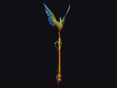 Magical Staff Phoenix Bird Wizard Wand Stick Props Item Low-poly 3D model