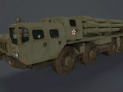 BM 30 Tornado-S and BM30 Smerch  9A52 Low-poly 3D model