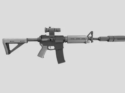 Carbine-gun model 3d game ready model Low-poly 3D model Low-poly 3D model