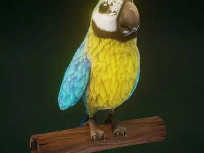 Cartoon Ara Parrot Yellow-Blue 3D Model Low-poly 3D model