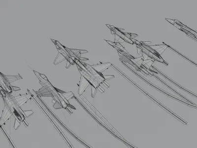 Modern fighters lowpoly set A - 3x3 Low-poly 3D model