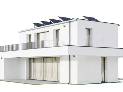 house modern house 28 family house with solar panels on the roof Free 3D model