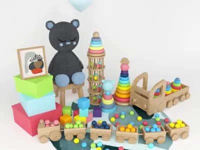 Kids toys set Low-poly 3D model