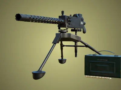 M1919 Browning Machine Gun 03 PBR Unity UE Textures Included Low-poly 3D model