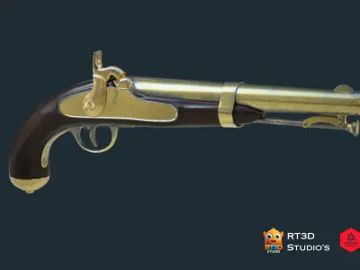 Aston M1842 54 Cal Black Powder Pistol Low-poly 3D model