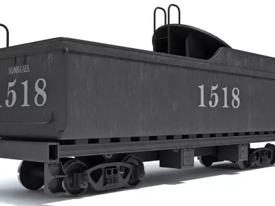 Black Railway Coal Carrying Car Steam Train 3D model