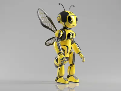 Futuristic Bee Robot Mascot Rigged Character Low-poly 3D model