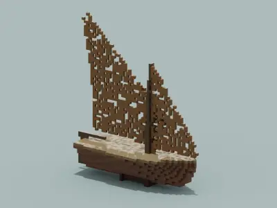 Voxel Wooden Ship 3D Model Low-poly 3D model