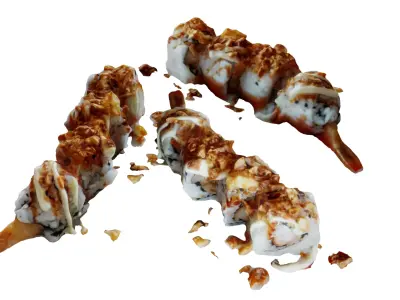 Real 3D scanned Crispy Sushi Roll with shrimp Low-poly 3D model