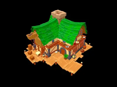 Seaport cartoon Low-poly 3D model