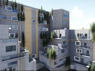Tower apartment building with garden in middle 3D model
