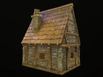 House wooden with roof Low-poly 3D model