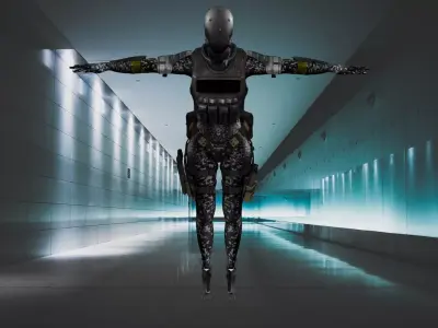  Cyber Tactical Female Soldier - T-Pose 3D model