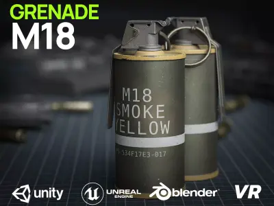 Game Ready M18 YELLOW Flash Grenade Low-poly 3D model