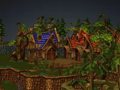 Exclusive Toon Cartoon Village Low Poly 3D Model Low-poly 3D model