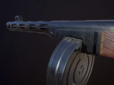 Soviet submachine gun PPSh  Low-poly 3D model
