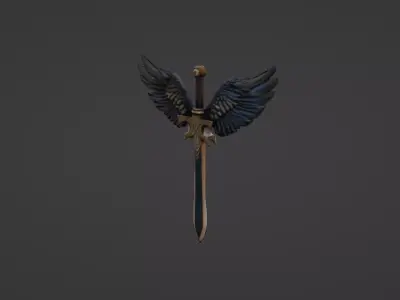 Angel Winged Sword Fantasy Weapon 3D model