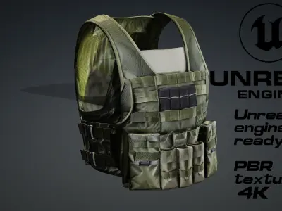 military bulletproof vest game ready UE5 FBX Low-poly 3D model