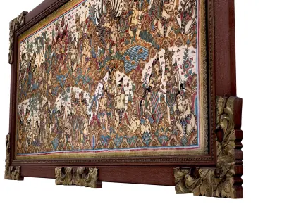 Balinese picture green frame great battle scene Low-poly 3D model