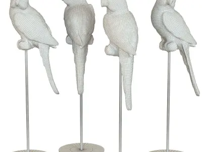 Set 2 Deco Figurine Parrot Green and Turquoise 3D model