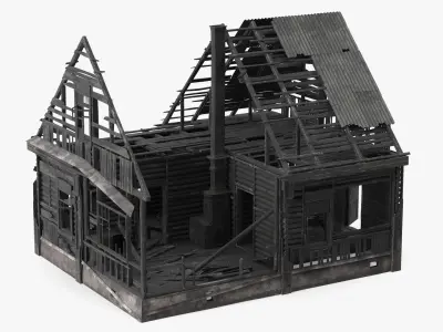 Burnt Wooden House Brown 3D model