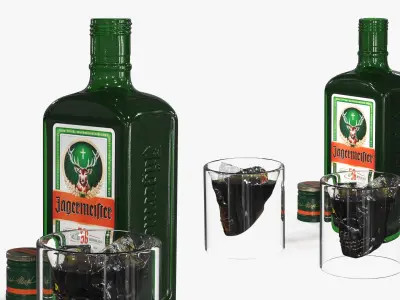 Jagermeister Liquor Bottle with Skull Shots 3D model