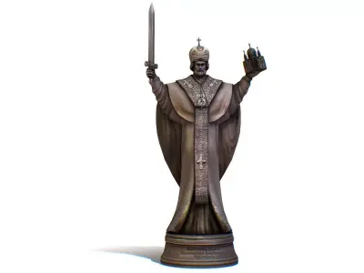 Bronze Monument Statue Priest Monk Low-poly 3D model
