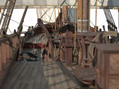 Medieval large sailboats and warships 3D model