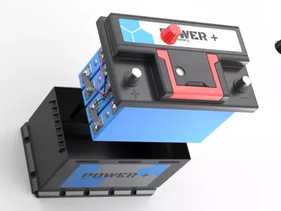 Lithium Car Battery Low-poly 3D model