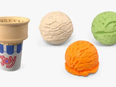 Cake Cone with Ice Cream Scoops Collection 2 3D model