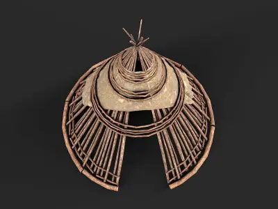 Primitive Wood and Fabric Tent Shelter 2 Low-poly 3D model