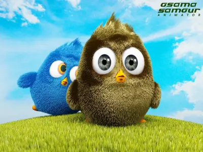 cute 3D chicks Low-poly 3D model