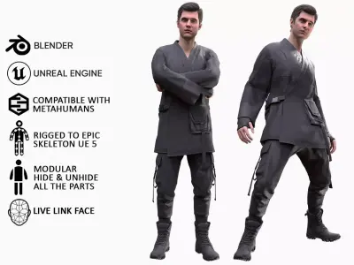 Man in Military Outfit 6 - Modular - Rigged Low-poly 3D model