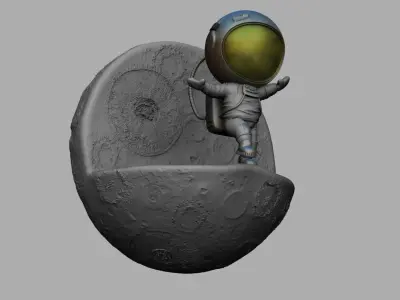 CUTE CHIBI SPACEMAN ON EDGE OF MOON 3D PRINT MODEL 3D print model