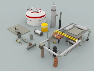 Lowpoly City Collection military base in desert Low-poly 3D model