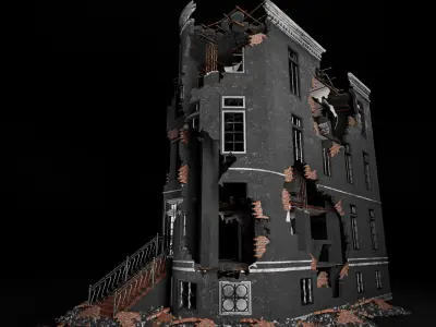 DESTROYED OLD BUILDING POST APOCALYPSE 006 Low-poly 3D model